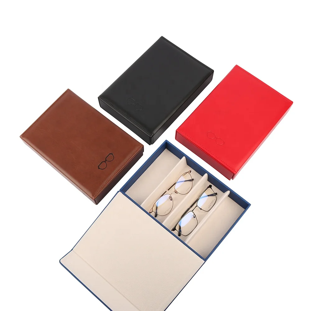 RTS eyewear storage organizer popular eco friendly leather 4 compartments travel display eyeglasses box