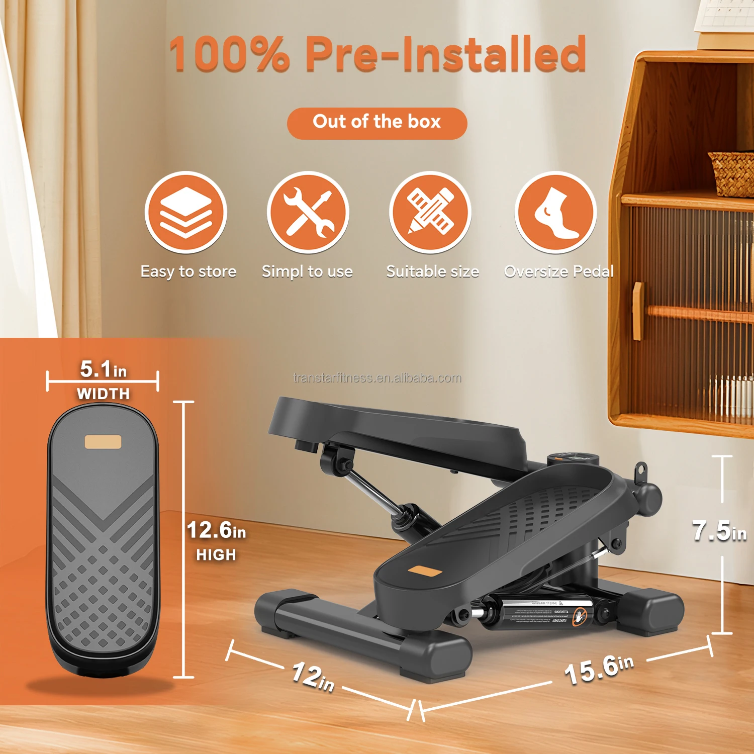Aerobic Hydraulic Cylinder Stair Stepper Fitness Elliptical Trainer Exercise Machine Mini Stepper With Resistance Bands
