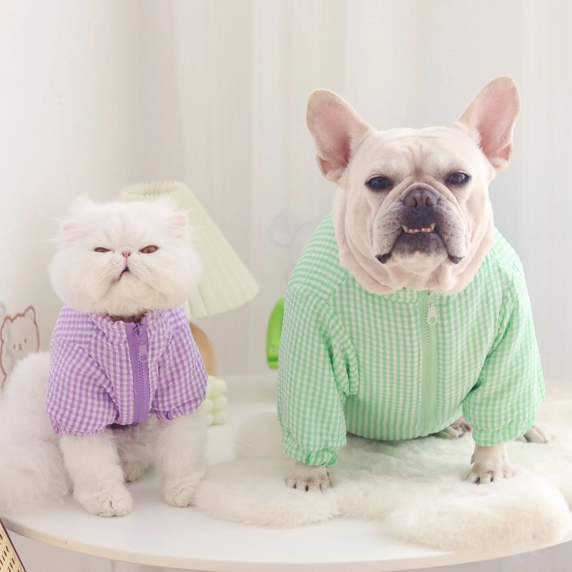 High quality pet clothing autumn and winter thick plaid pet cotton coat French bulldog pet clothes