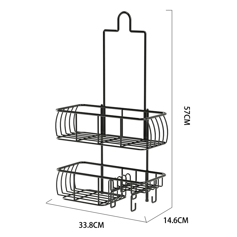Punch-free No Drilling Wall Mounted Hanging Black Shower Caddy Shelf Organizer Storage Wire Rack over Head for Bathroom Bath