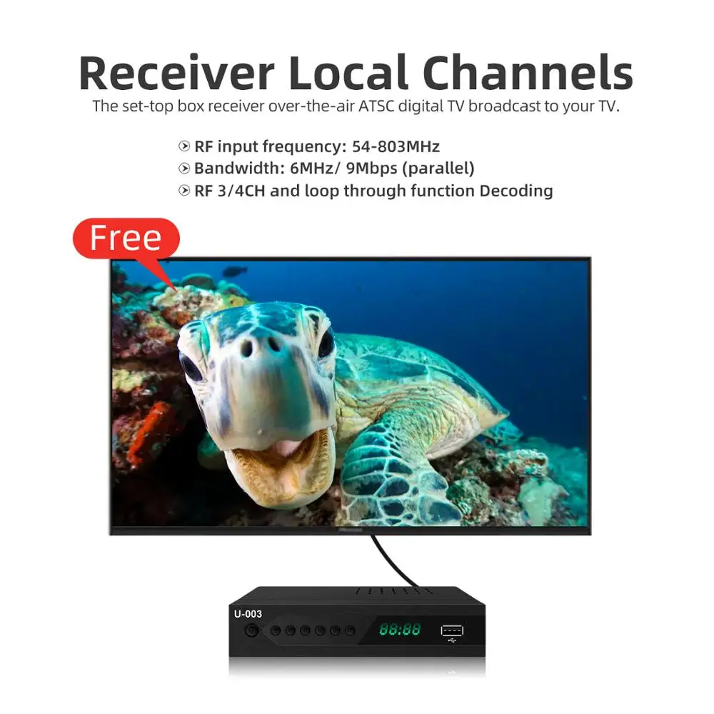 ATSC Modulador TV U-003 Digital TV Box Tuner + Recorder Receivers hevc H.264 support full HD 1080p USB2.0 for PVR Set Top Box