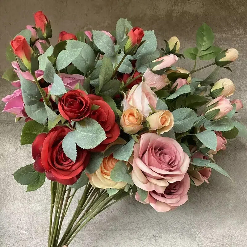 Hot Selling China Supplier Wholesale  Long branch Rose Artificial Flower For Valentine or Wedding