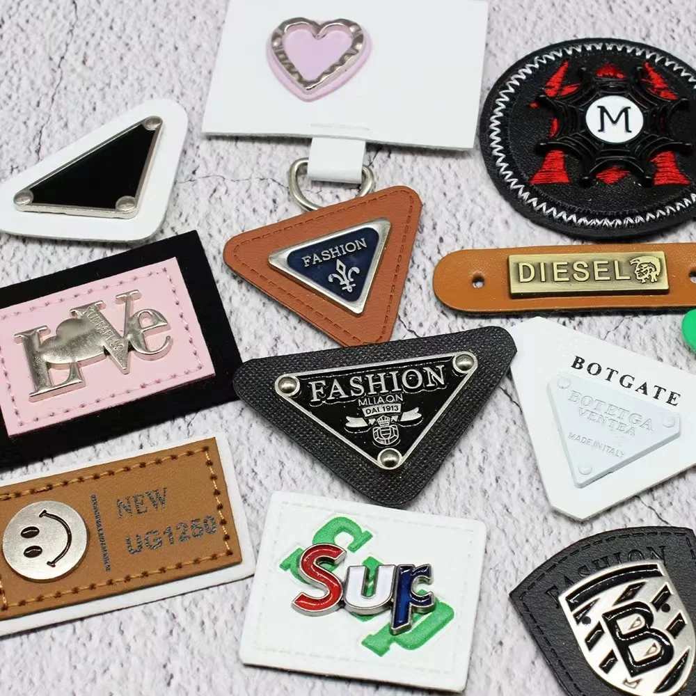 DOSEN custom metal label brand logo with leather label  for clothing