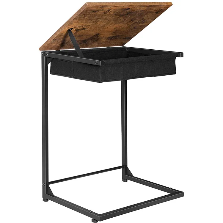 
Modern Wood Sofa Side Table End Table Metal Frame Mobile Snack Coffee Table for Living Room Bedroom 