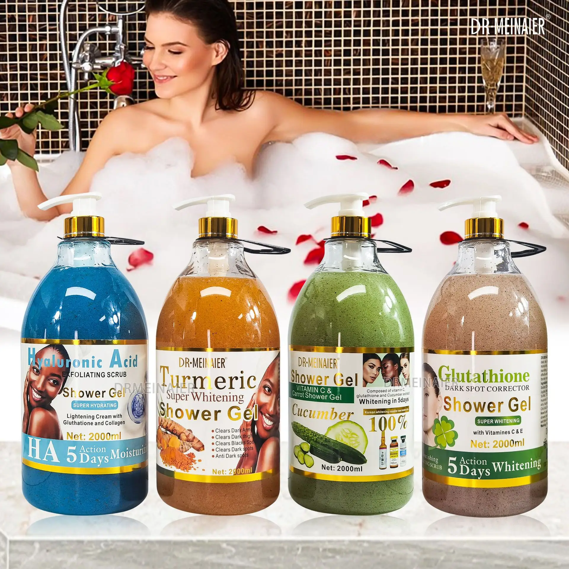 wholesale shower gel 2000ml carrot turmeric AHA gold body wash whitening scrub exfoliating liquid soap natural skincare