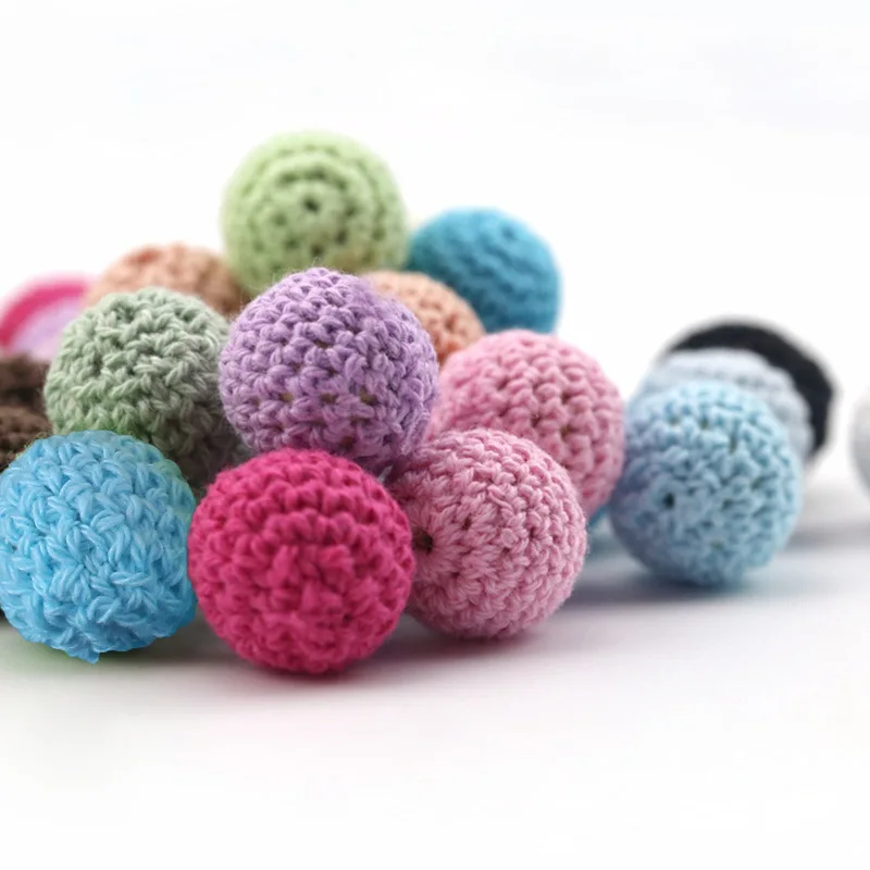 16mm Wooden Cotton Thread Crochet Wool Ball Diy Accessories Beads Baby Teether Kids Baby Safe Teething Beads