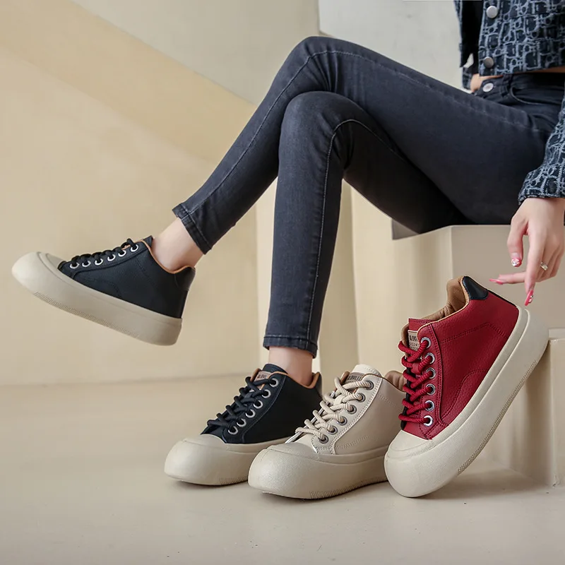 New Arrivals Children Thick Lace Ups Flat Kid Casual Shoes Chunky PU Leather Canvas Platform Shoes for Girls Boy