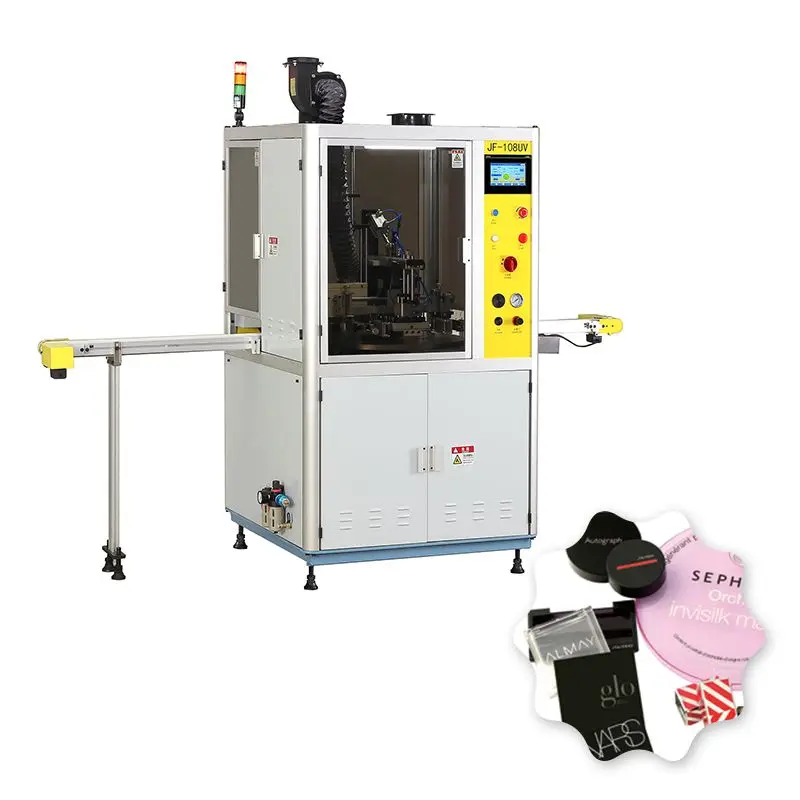 automatic flat screen printing machine for plastic covers caps with UV drying oven