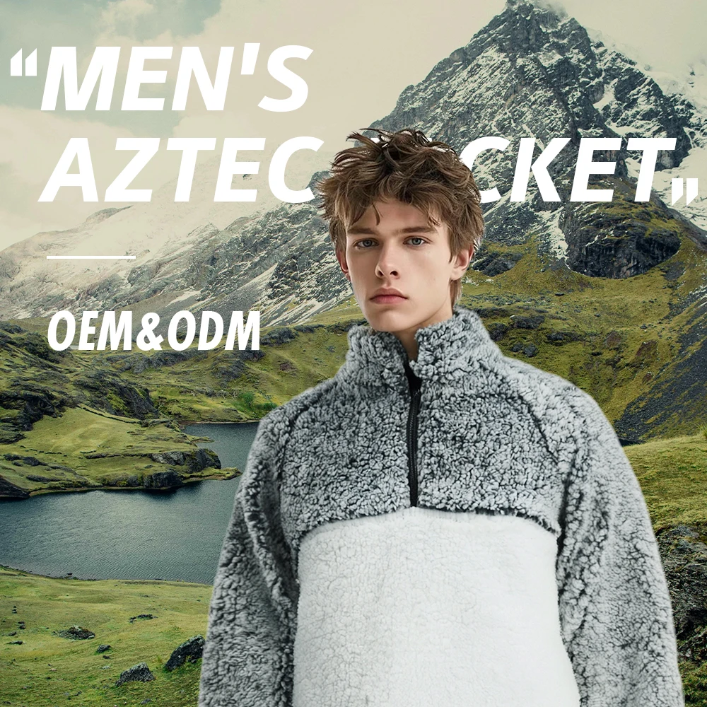 Wholesale Custom Mens Winter Sherpa Fleece Pullover Patchwork Solid Quilted  Hoodie Sweatshirt with Long Sleeves and Quarter Zip