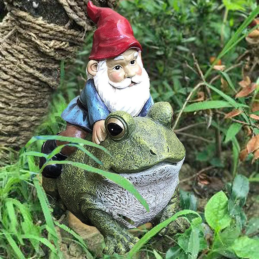 
Dropshipping Garden Figurines Outdoor Decoration Yard Sculpture Resin Gnome Sitting On Frog Statue 