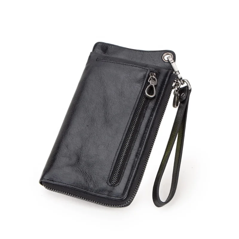 Wholesale drop ship cowhide leather outside cell phone pocket rfid blocking handle purses