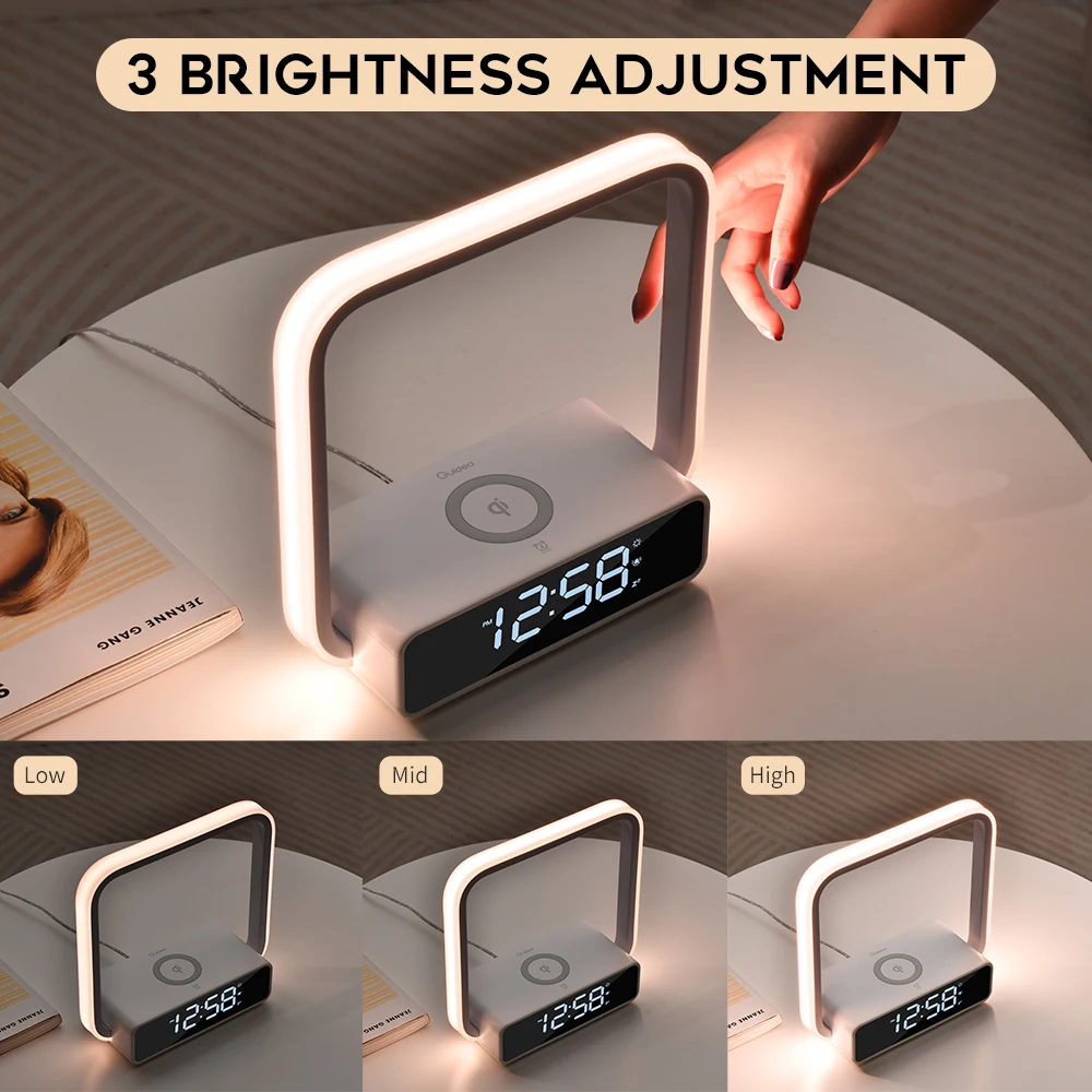 Touch sensor mood Light rgb atmosphere smart desk alarm clock wireless charger portable led night stand bedside table lamp