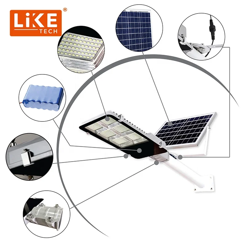 
LED Liketech Solar Column Street Lights 200W Epistar 5730 1W LED Chips 130LM/W Aluminium Housing 