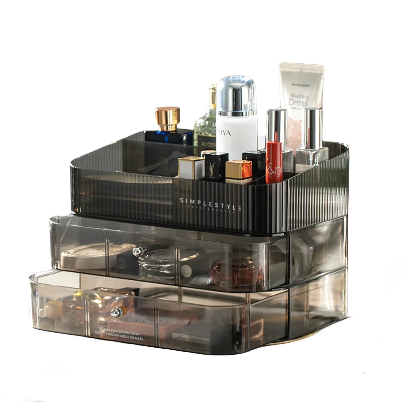High quality Anthracite 3-layer cosmetics storage box table top lipstick mask skin care dustproof large capacity drawer type net celebrity dr