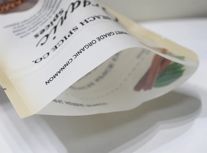 Spot UV Plastic Resealable Stand Up Pouch Ziplock Organic Spices Packaging Bags