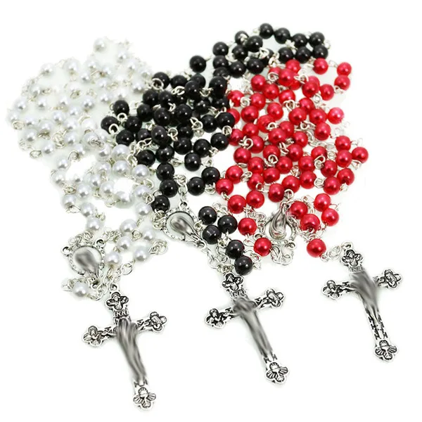 Pearl Cross Necklace 8MM Prayer Bead Jewelry 2024 New Product
