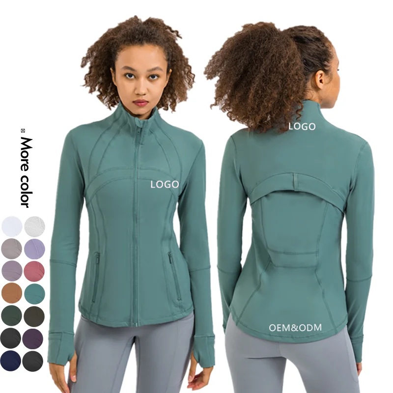 Custom LOGO Spandex Nylon Zip up Long Sleeve Yoga Jackets Plus Size Sports Top Yoga Wear Womens Running Coat