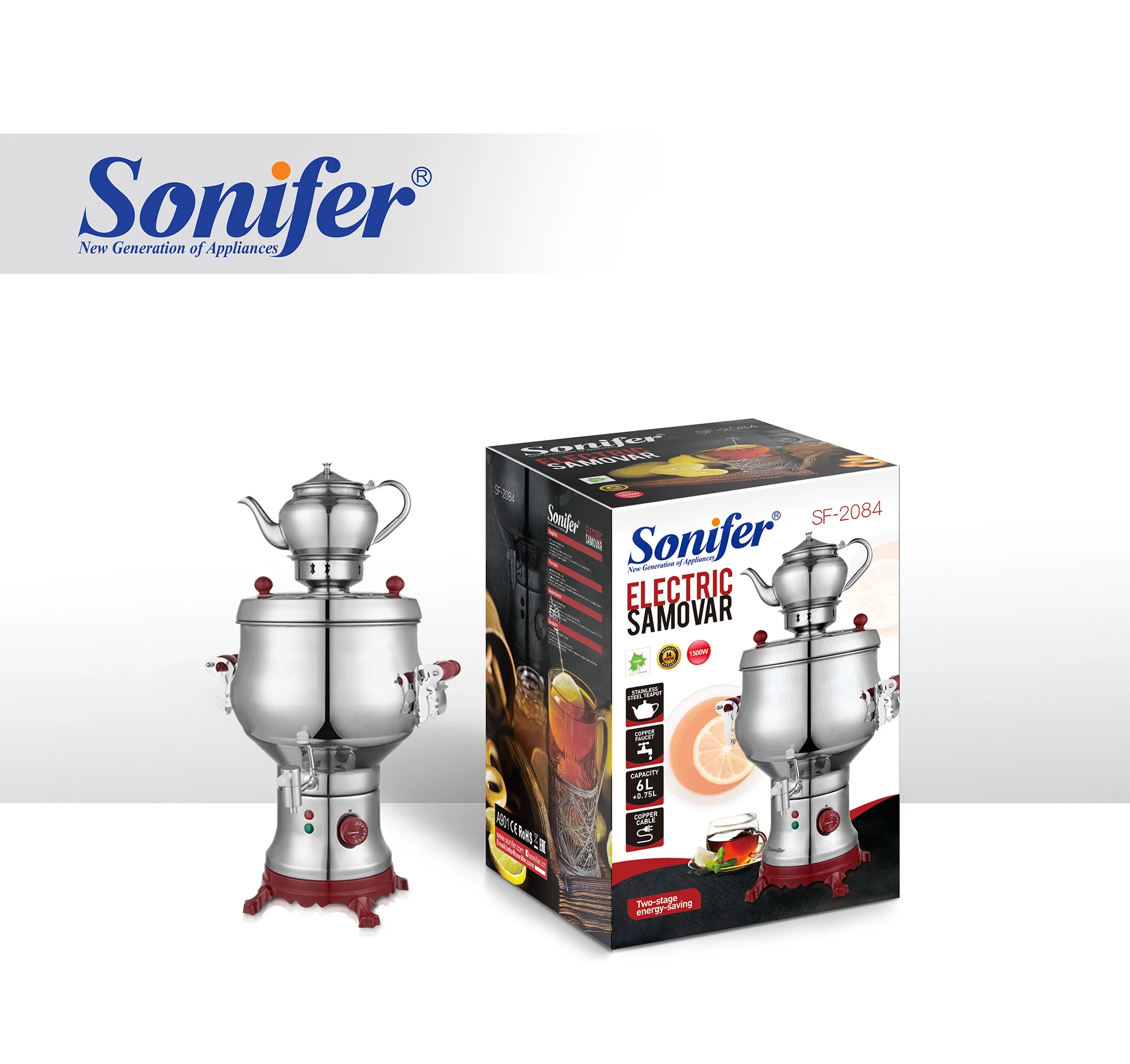 Sonifer SF-2084 Высокое качество нержавеющая сталь большая емкость 6l утепленная одежда чайник ручная электрическая самовар