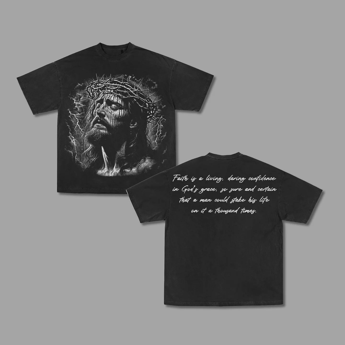 New Oversized Printed T-Shirt Loose Fit Stone Washed Heavyweight Cotton Quick Dry and Breathable O-Neck with Graphic Pattern