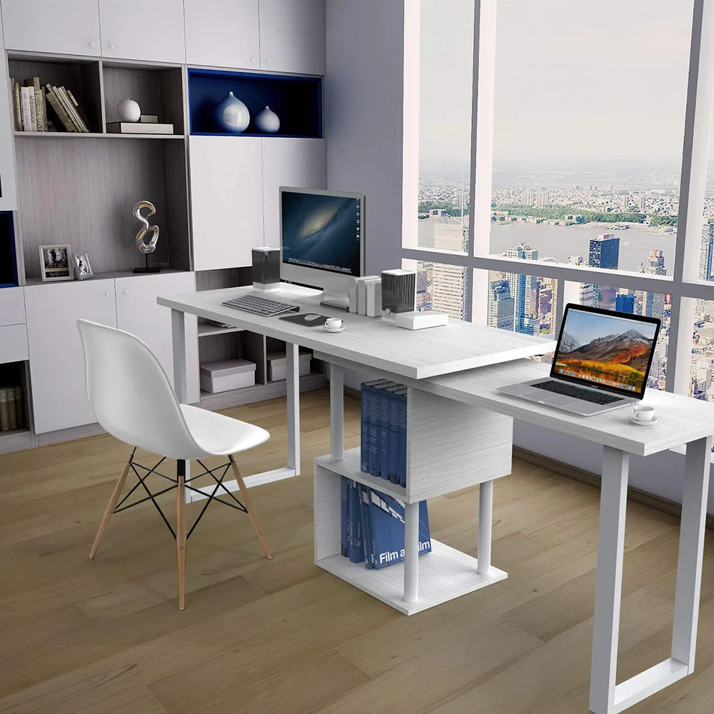 High Quality Modern Computer L Shape Work Tables Office Furniture Rotating PC Writing Table