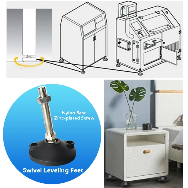 Low MOQ Equipment Leveling Feet Zinc Plated Swivel Adjustable Foot Machine M14 with Nylon Base Dia 100mm Bedroom Furniture