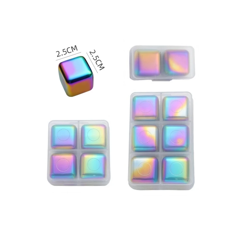 Colorful 304 Stainless Steel Whiskey Stone Ice Cube Reusable Chilling Electroplated Colored Whiskey Stones Shunston Factory