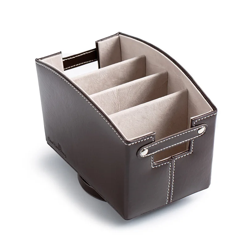 Custom Black PU Leather Desktop Organizer 360 Degrees Rotatable Hotel Home TV Remote Control Holder for Sundries Storage