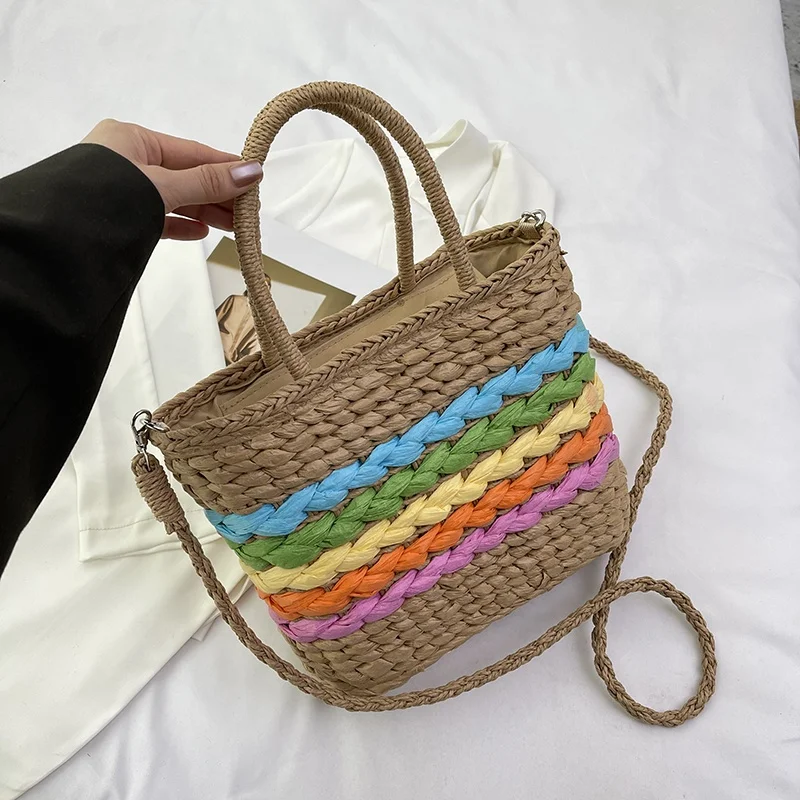 2024 Large Size Woven Straw Handbags Crossbody Rattan Handbag Buscket Bag Ladies Beach Travel Bag for Women