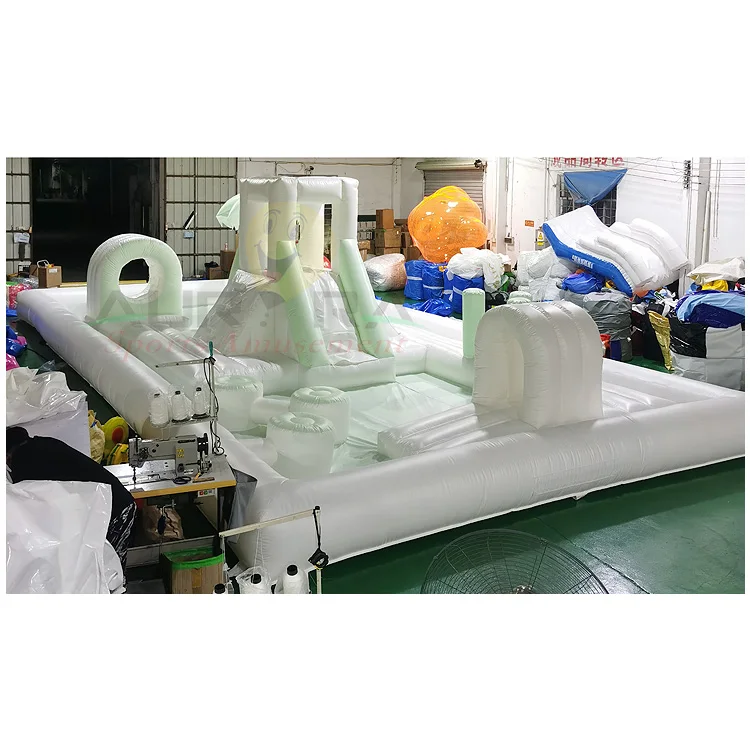 Popular white bounce house with ball pit inflatable castle water slide pool White Moon Bounce slide for party event