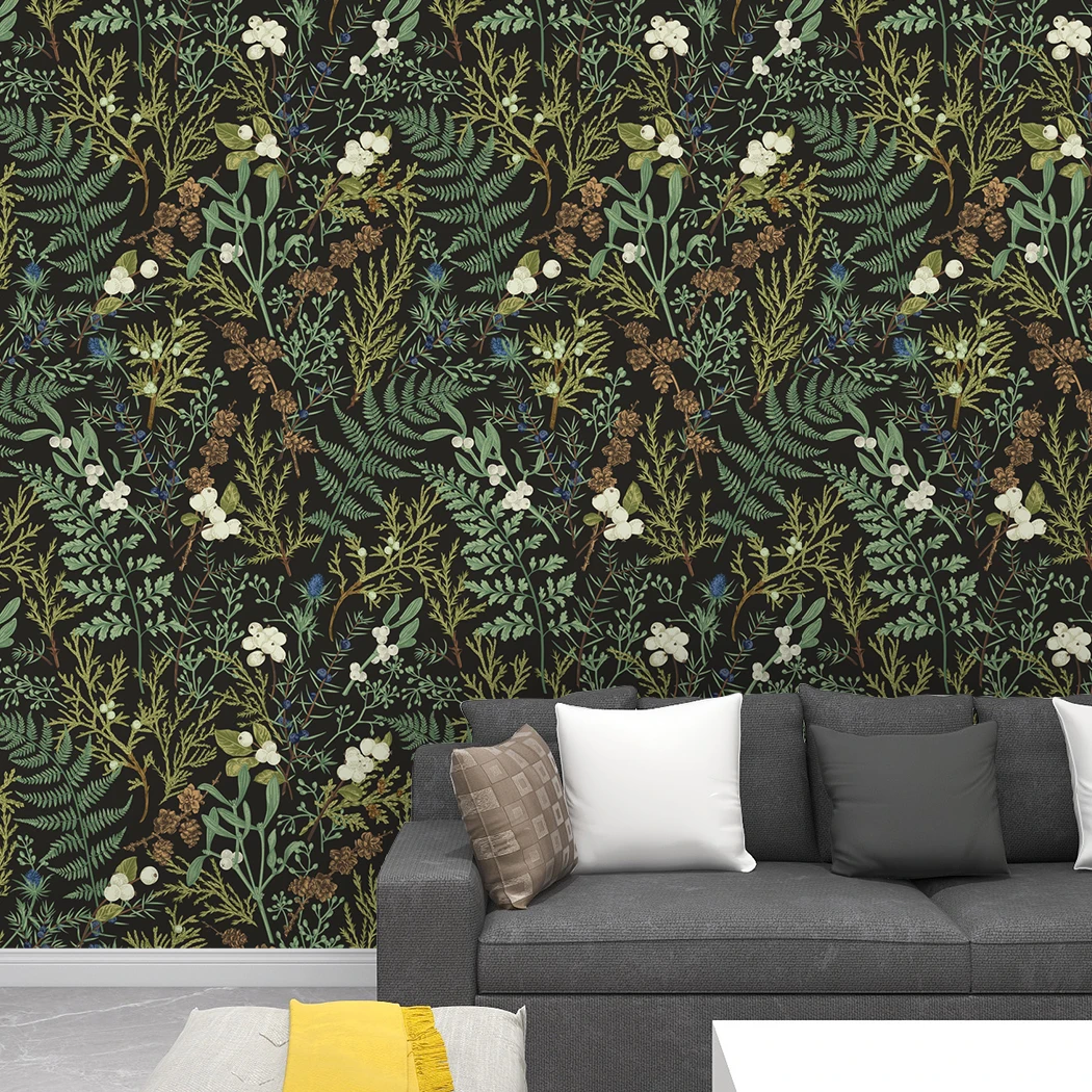 Vintage Dark Botanical Wallpaper Peel and Stick Wallpaper Removable Botanical Wallpaper