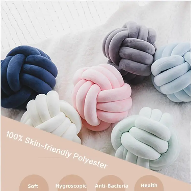 Hot Sale Multicolor Handmade Velvet Knot Cushion Ball Soft Fabric Round Throw Pillow for Home Hotel Airplane Decor