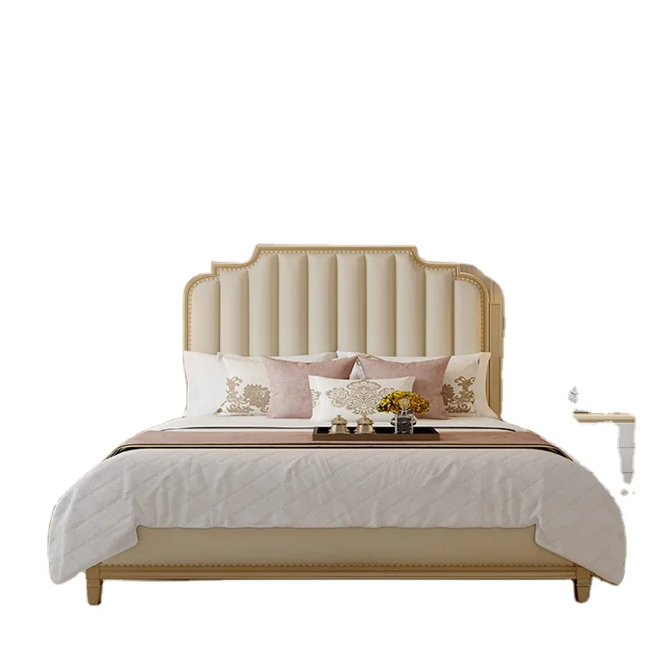 French Light Luxury Modern Simple Cherry Wood Solid Wood King Bed Cream Wind Princess Bed Soft Package Wedding Bed