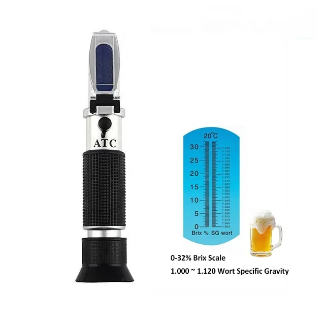 Beer Wort Refractometer Dual Scale 0-32% Brix 1.000-1.120 Specific Gravity Meter Wine Sugar Brewing Fruit Refractometer