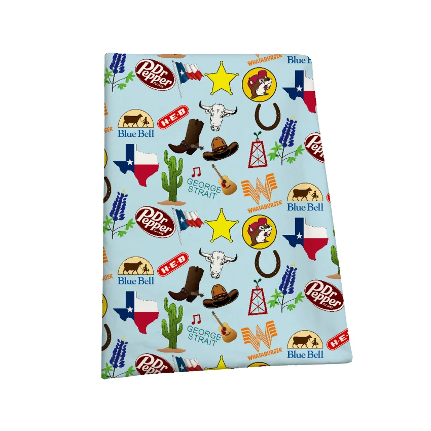 The factory outlet Texas cowboy themed design digital breathable knitting single 100% cotton terry printed fabric for babies