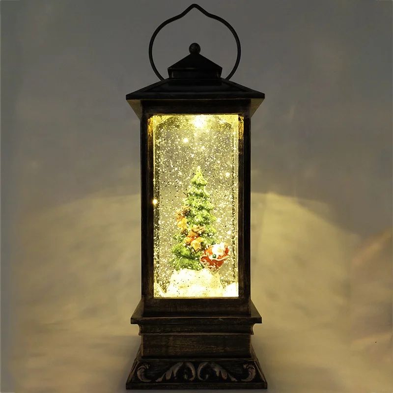 Low MOQ glittering tabletop Promotional Decoration Flying Santa Reindeer in Sleigh Led Electric Christmas Snow Globe For Sale