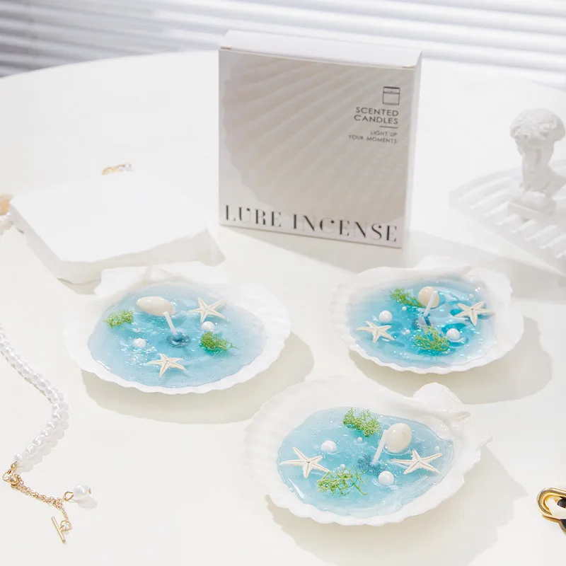 Holiday Ocean Seashell Base with Candles With Jelly Wax For Wedding Home Gift