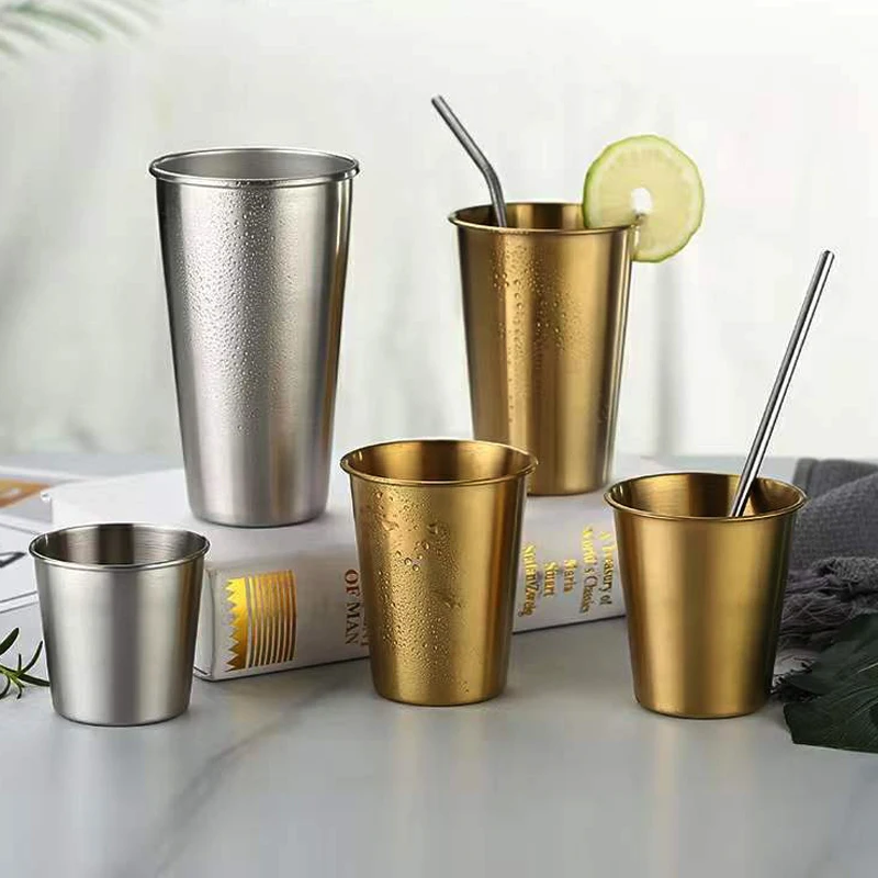 Customized Logo Stainless steel gold Cups 300ML Insulated Metal Cup 304 Drinking Beer Mug Metal Travel drink Cup