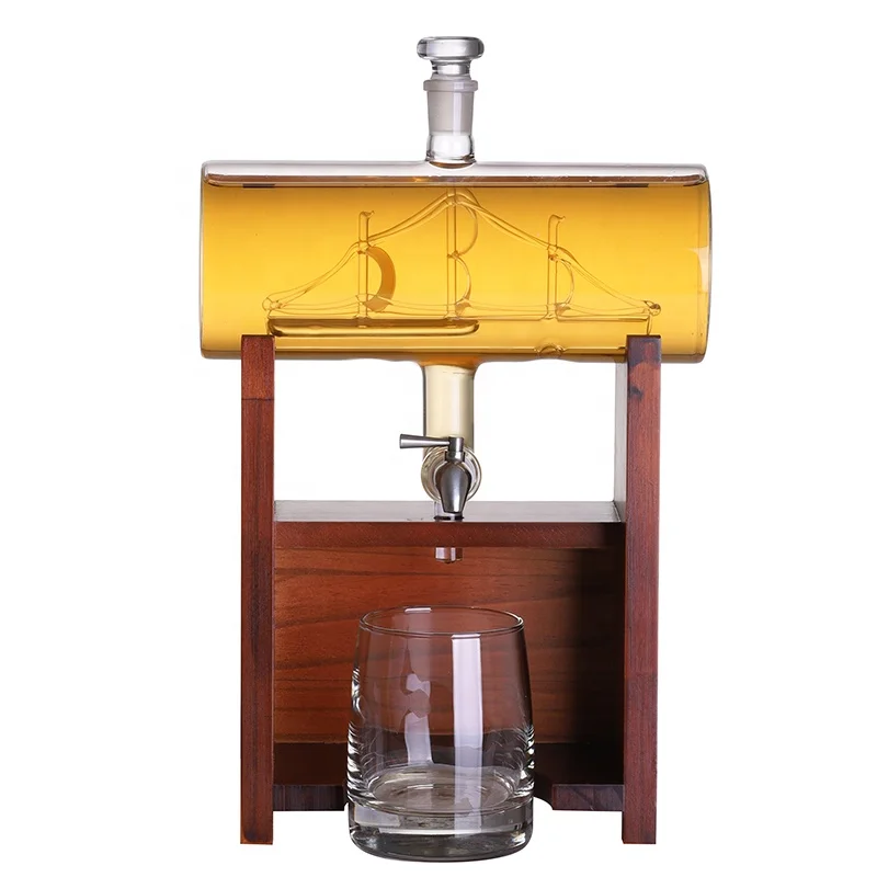 Hot Sale Hand Made Borosilicate Glass Bourbon Wine Barrel Liquor Decanter Whiskey Set for Alcohol with Glasses Box
