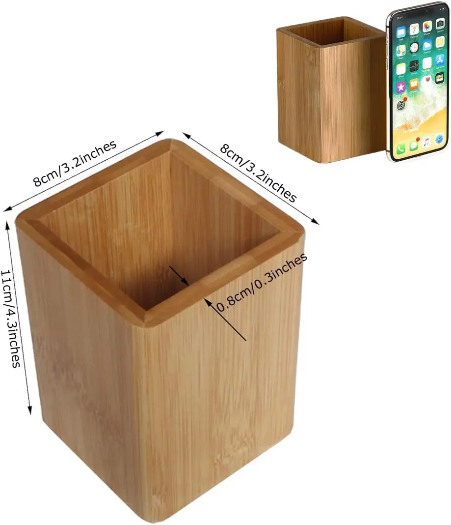 Bamboo and wood pen holder cup and desktop business card holder Office, home, school 2 pack