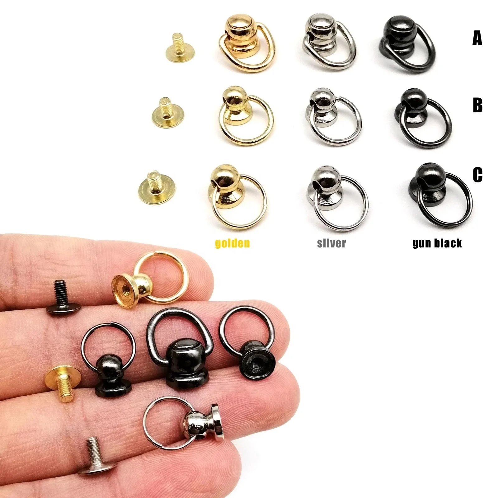 High Quality Zinc-alloy Ball Nail Screwback Chicago Screw Back Rivet Stud Spot with O Ring for Leather Bag Belt Phone Case