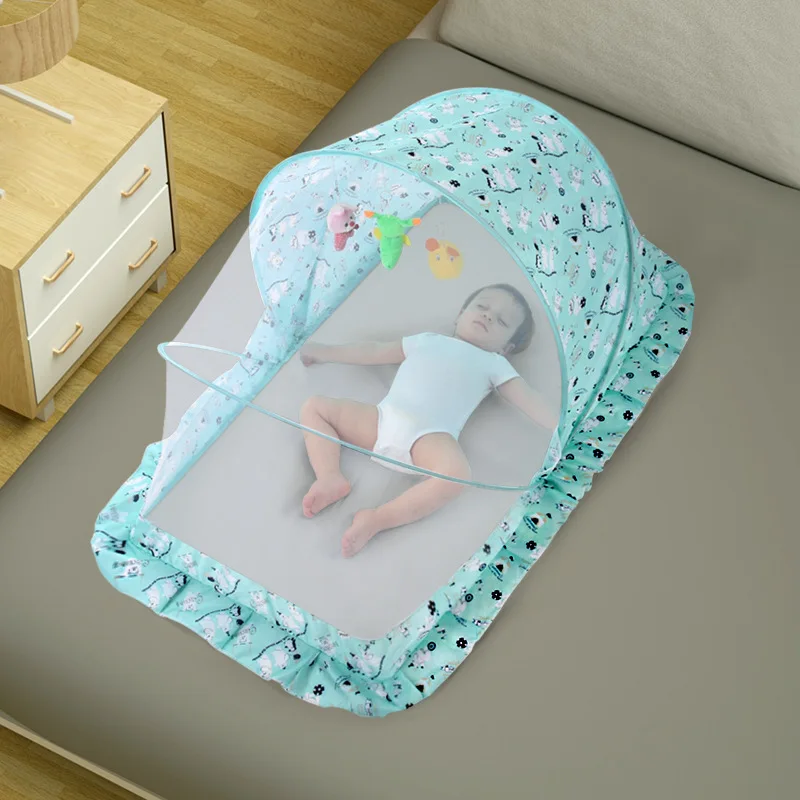 Folding types of baby mosquito net&bed canopy for baby bed printed with bear designs in green and pink color