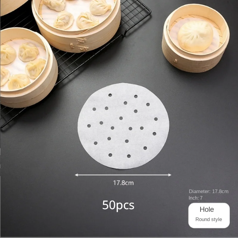 Disposable Air Fryer Paper Double-Sided Non-Stick Silicone Oil Steamer Paper with Holes Circular Steamer Plate Home Kitchen Use
