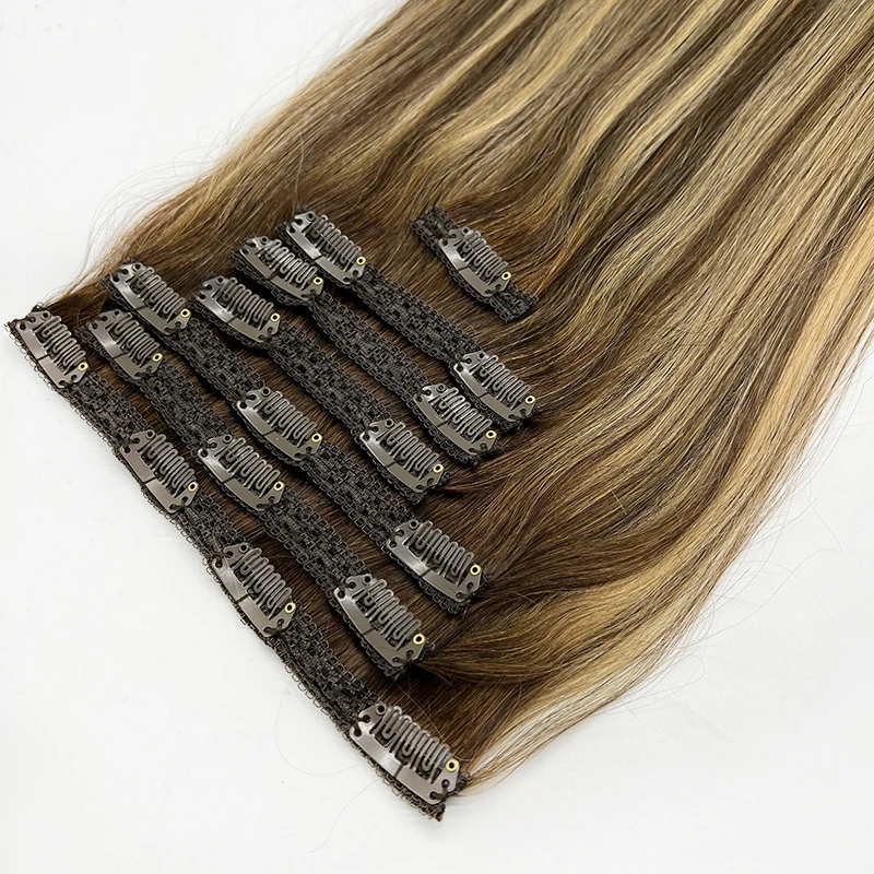 Wholesale Hair Vendors High Quality 100% Russian Remy Seamless Clip in Hair Extensions Can Customized Color Lace Clip In Hair