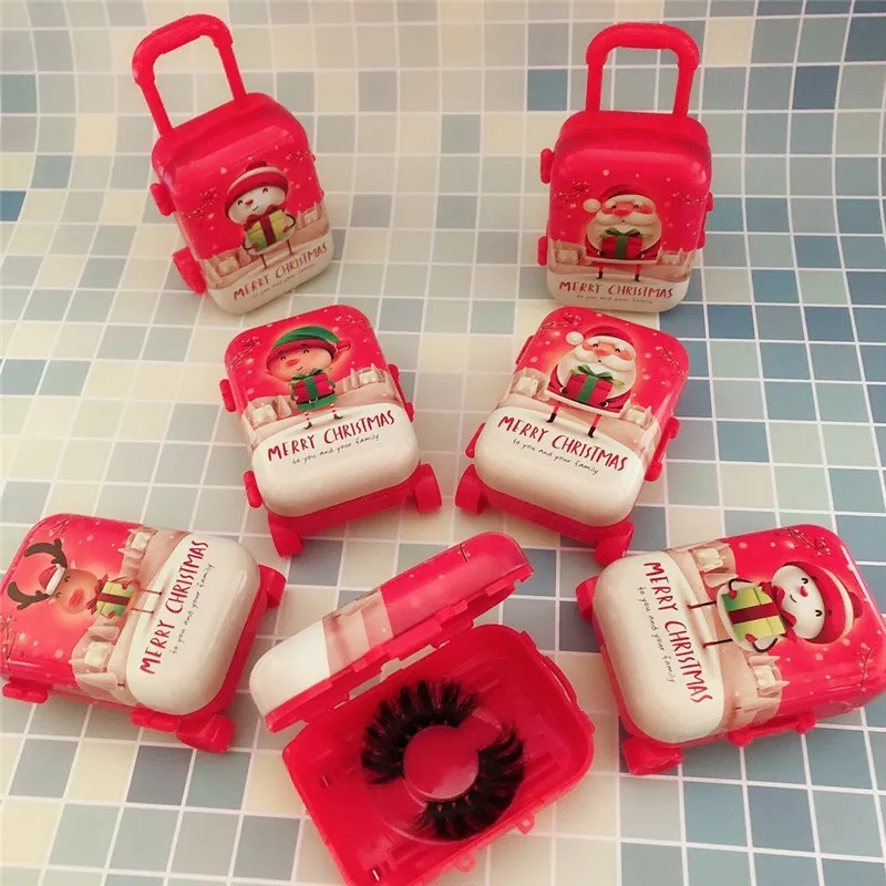 
wholesale luxury eyelash suitcase packaging 3d mink lash case Christmas mini luggage eyelash vendor customized boxes 