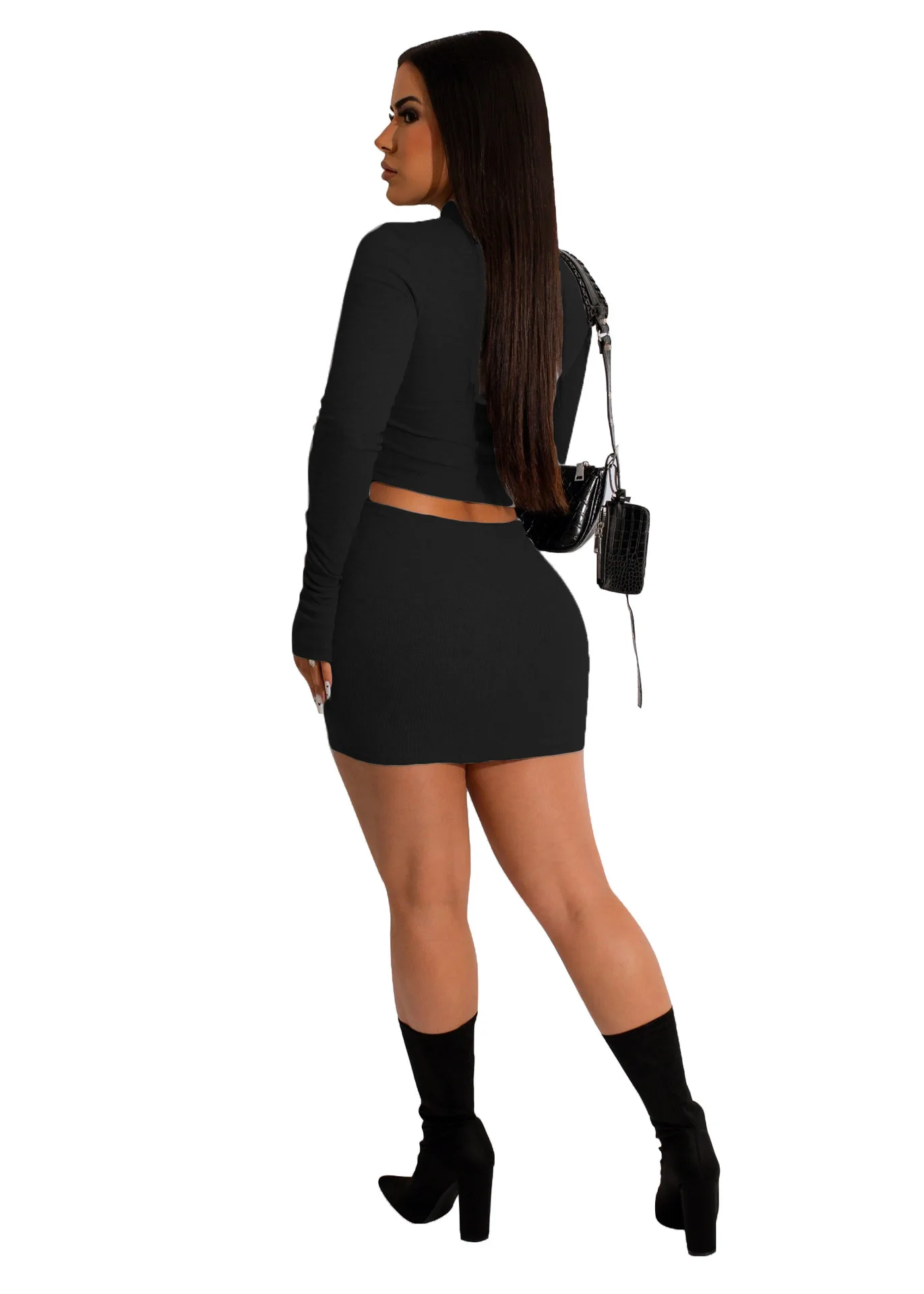 Custom Logo Hot selling Two Pieces Set For Women Long Sleeve Crop Top With Skirt Two Piece Set Chic Pocket for Sexy Ladies