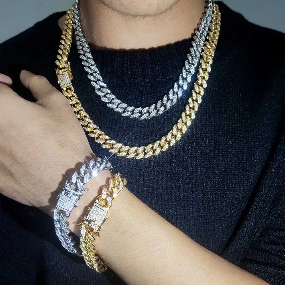 Cadena Cubana 18K Gold Plated Iced Out Jewelry Diamond Miami Cuban Link Chain Necklace