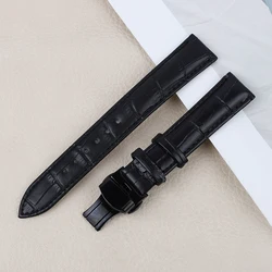 Hot sale classic style bamboo leather butterfly clasp watch strap Crocodile pattern real leather watch band