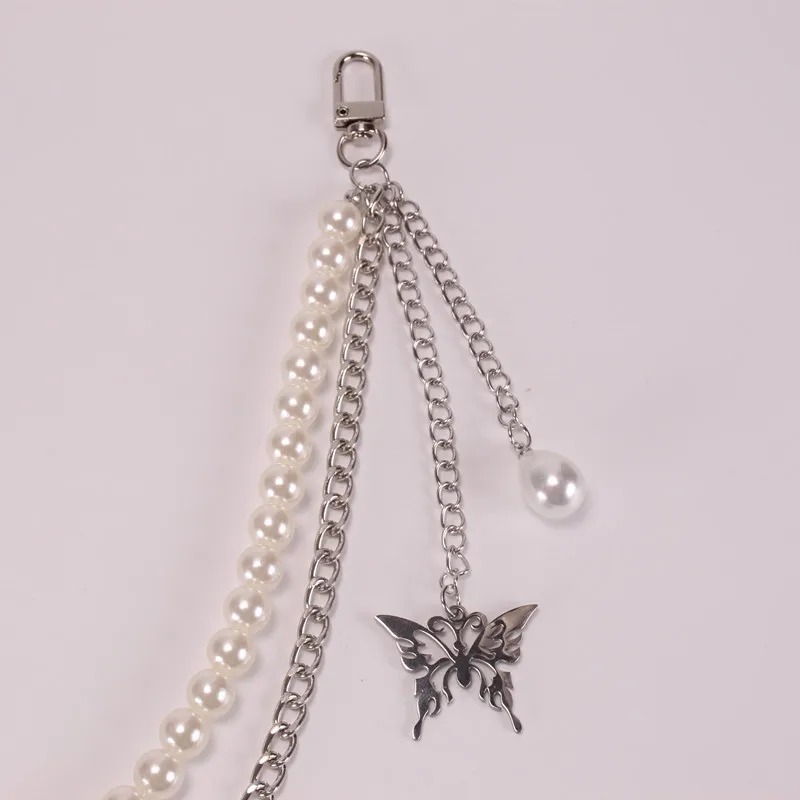 Gattara Hip Hop Retro Double Trouser Chain Stainless Steel Butterfly Pearl Pants Waist Chain for Women Men