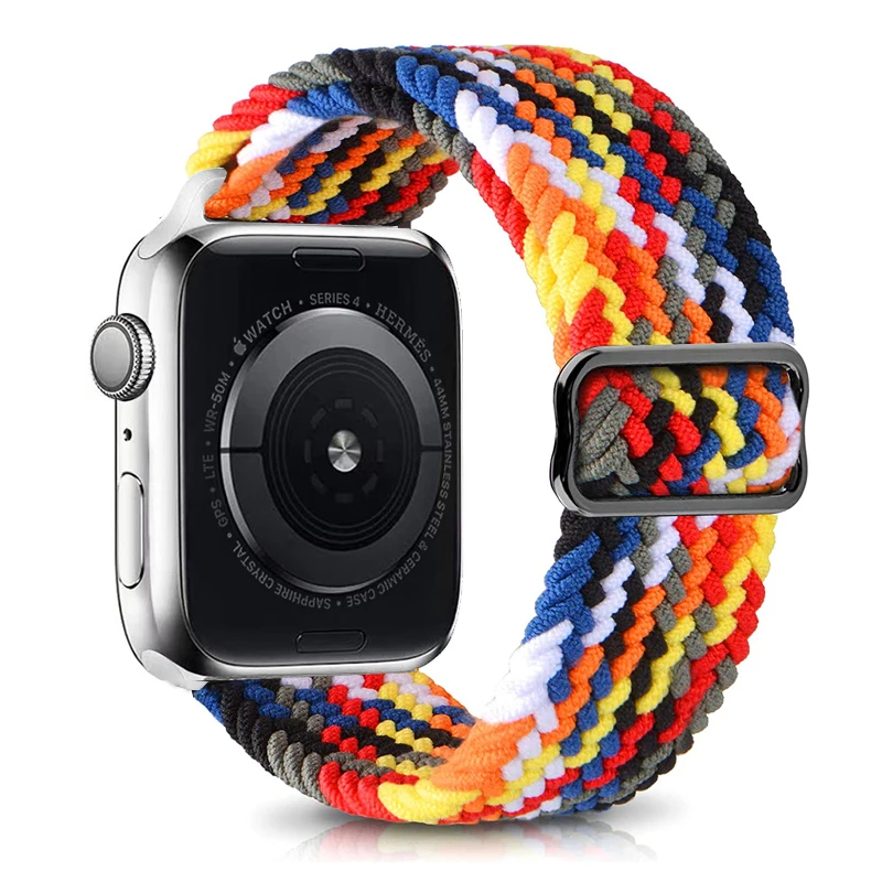 Ремешок нейлоновый для часов регулируемый эластичный браслет Apple Watch Series 6 5 4 3 2 1 38 40 42 44