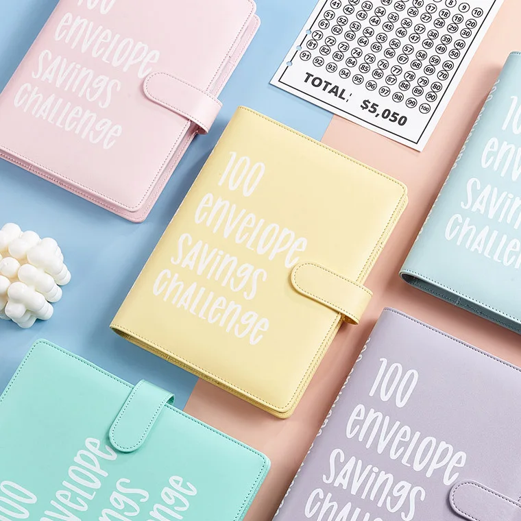 Wholesale Macaron Loose Leaf Pu Leather 6 Ring Budget Binder Planner 100 Envelope Savings Challenge A5 Budget Binder